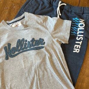 Hollister Set Gray T-shirt and Blue Sweats, Both Medium